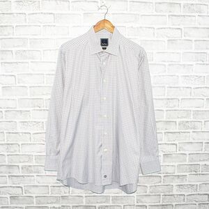 David Donahue Trim Fit Dress Shirt Blue brown check 17 1/2